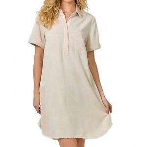 NEW MYSTREE roll up your sleeves dress in neutral oatmeal color